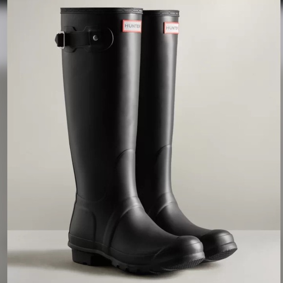 Original Tall Hunter Boots Size UK 7 / US 9 ๐ฅพ Matte Black w Buckle - Picture 13 of 16